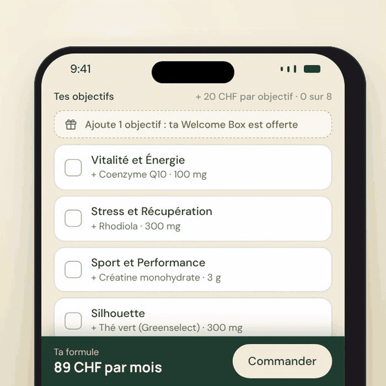 Choix des objectifs sur la page NutriOne Essentiel, depuis un téléphone