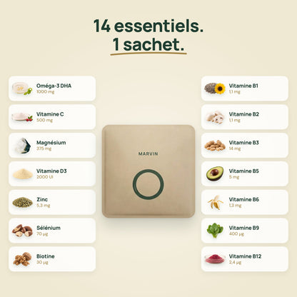 Les 14 essentiels de chaque sachet NutriOne et leurs doses