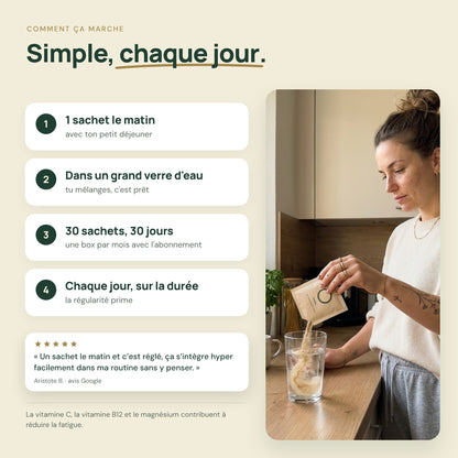 Comment prendre NutriOne : 1 sachet le matin dans un grand verre d'eau