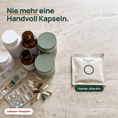 Ein NutriOne Sachet statt mehrerer Dosen Kapseln