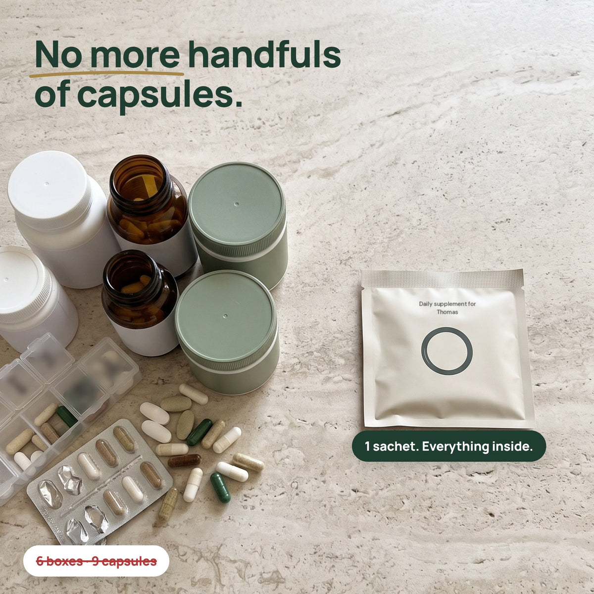One NutriOne sachet instead of several boxes of capsules