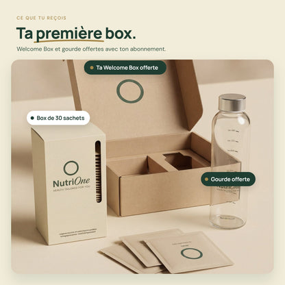 Première box NutriOne : box de 30 sachets, Welcome Box et gourde