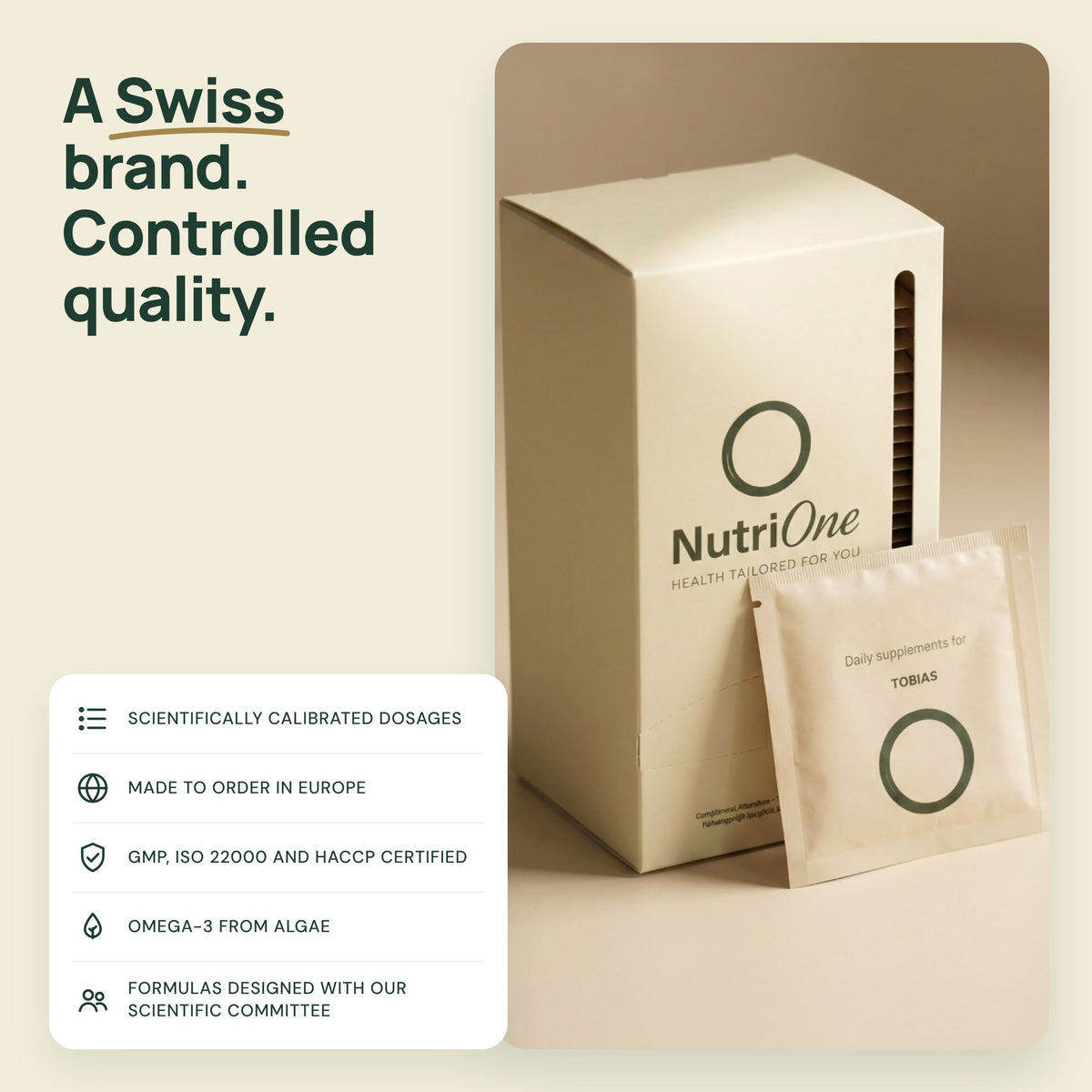 NutriOne, a Swiss brand: made to order in Europe, GMP, ISO 22000 and HACCP certified